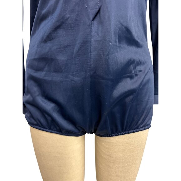 Vintage Blue Swan Nylon Satinette Button-Up Shirt Bodysuit With Pointed Collar L - Picture 5 of 13